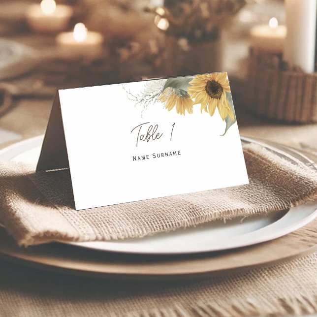 Elegante rustikale Sonnenblume, Hochzeit im Herbst Platzkarte (Rustic themed, Sunflower tented place card.)