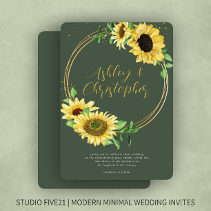 Elegante Rustikale Sonnenblume Moss Green Wedding Einladung