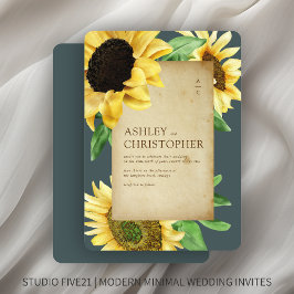Elegante Rustikale Sonnenblume Schiefergraue Hochz Einladung