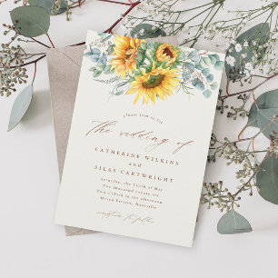 Elegante Rustikale Sonnenblumen-Hochzeit Einladung