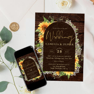 Elegante rustikale Sonnenblumen und Hochzeitsempfa Einladung