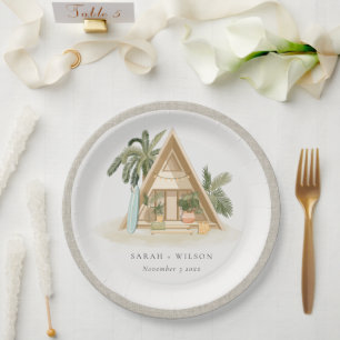 Elegante rustikale Tropical Palm Beach Shack Hochz Pappteller