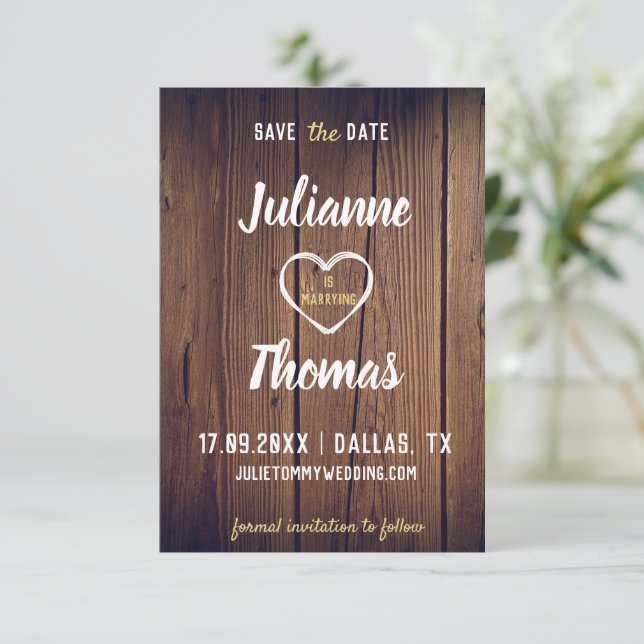 Elegante rustikale Typografie Kein Foto Hochzeit Save The Date (Stehend Vorderseite)