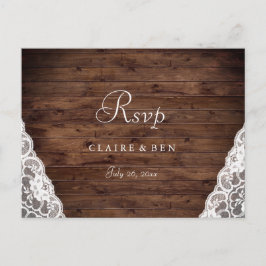Elegante Rustikale Vintag Lace Wedding RSVP Postka Einladungspostkarte