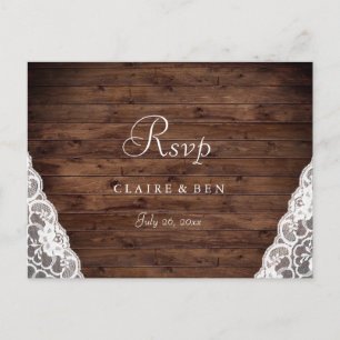 Elegante Rustikale Vintage-Spitze Hochzeit RSVP-Po Einladungspostkarte