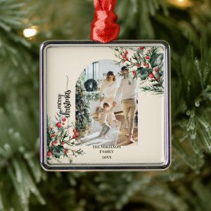 Elegante Rustikale Wasserfarbe Botanische Weihnach Ornament Aus Metall