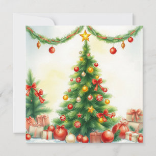 Elegante rustikale Wasserfarbe Frohe Weihnachtsbau Feiertagskarte