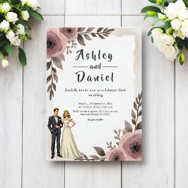 Elegante rustikale Wasserfarben Romantische Hochze Einladung