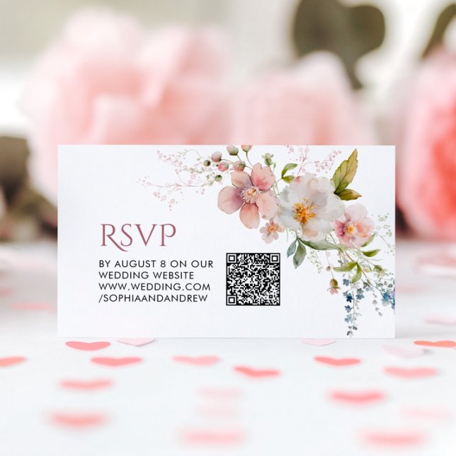 Elegante rustikale Wildblumen Hochzeiten QR-Code-U Begleitkarte (Von Creator hochgeladen)