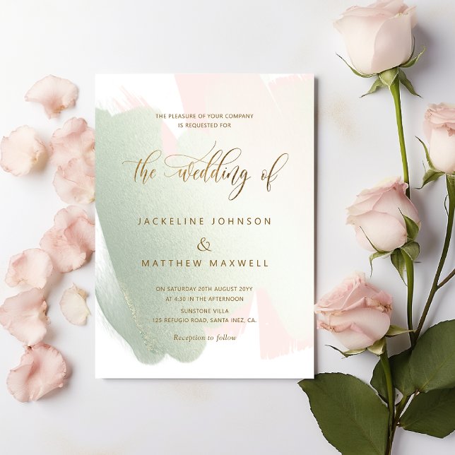 Elegante Sage and Blush Brush Strokes Wedding Einladung (Von Creator hochgeladen)
