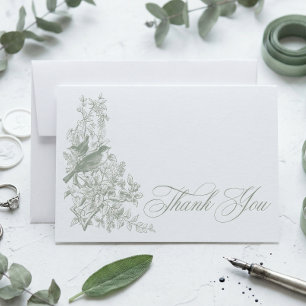 Elegante Sage Chinoiserie Natur Vogel Brautparty Dankeskarte