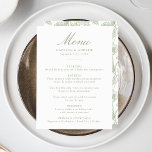 Elegante Sage Chinoiserie Viktorianische Hochzeit Menükarte<br><div class="desc">Entspannen Sie bei einem Hochzeitsempfang mit unserer eleganten Speisekarte "Grüne Chinoiserie Floral". Dieses Menü wurde mit einer anmutigen, grünen Salbei-Kalligraphie auf einem sauberen, weißen Hintergrund entworfen und ist vollständig mit Ihren Namen, Ihrem Hochzeitstermin und Ihren Menüdetails anpassbar. Auf der Rückseite des Hauses befindet sich ein wunderschönes, grün-weißes Chinoiserie-Blumenmuster, das Ihrem...</div>