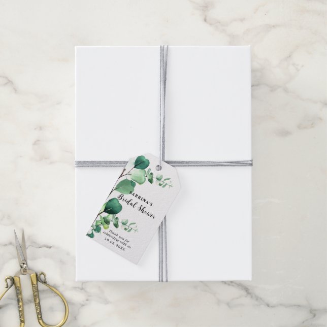 Elegante Sage | Emerald Green Eucalyptus Foliage Geschenkanhänger (Mit Garn)