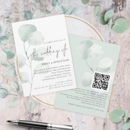 Elegante Sage Eucalyptus QR Code Wedding Einladung