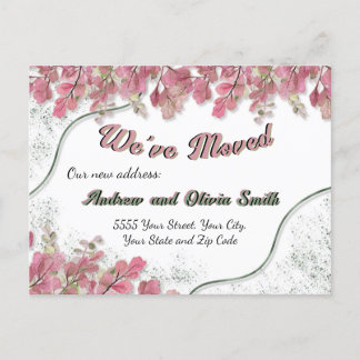 Elegante Sage Foil Hübsch rosa Foliage Neue Adress Postkarte