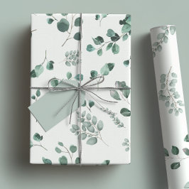 Elegante Sage & Forest Green Eukalyptus Wasserfarb Geschenkpapier