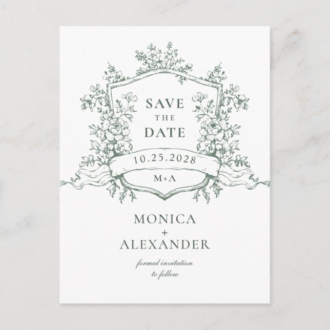 Elegante Sage French Garden Wedding Save the Date Postkarte (Vorderseite)