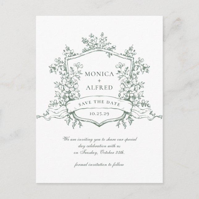 Elegante Sage French Garden Wedding Save the Date Postkarte (Vorderseite)