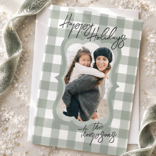 Elegante Sage Gingham Familienfoto Weihnachten
