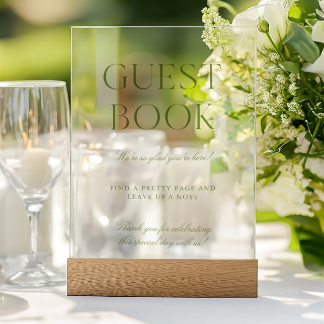 Elegante Sage Green Acrylic Wedding Guest Book Sig Acrylschild (Elegant Sage Green Acrylic Wedding Guest Book Sign)