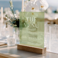 Elegante Sage Green Acrylic Wedding Menu Sign