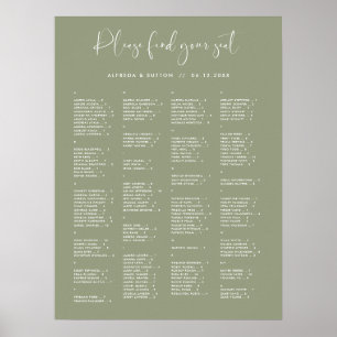 Elegante Sage Green Alphabetisches Sitzdiagramm Poster