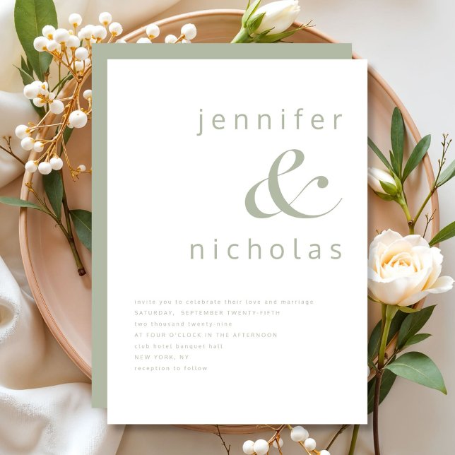 Elegante Sage Green Ampersand Hochzeit Einladung (Elegant Sage Green Ampersand Wedding Invitation)
