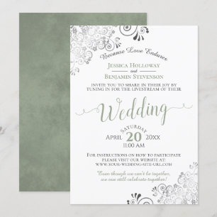 Elegante Sage Green auf White Wedding Livestream Einladung