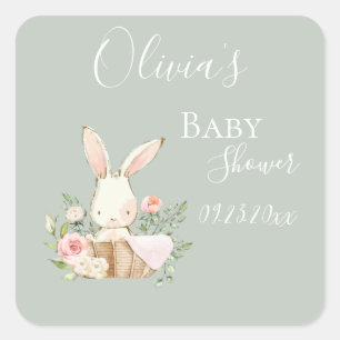 Elegante Sage Green Baby Dusche Einladung Quadratischer Aufkleber