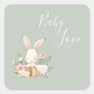Elegante Sage Green Baby Liebe Babydusche Quadratischer Aufkleber