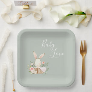 Elegante Sage Green Baby Liebe Script Baby Shower Pappteller
