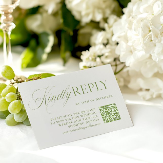 Elegante Sage Green & Beige QR Code RSVP Card Karte (Elegant Sage Green & Beige QR Code RSVP Card)