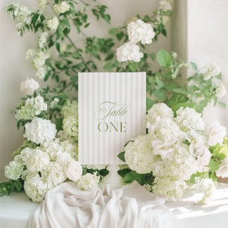 Elegante Sage Green & Beige Wedding Tischnummer