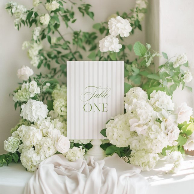 Elegante Sage Green & Beige Wedding Tischnummer (Add a refined detail to your wedding reception with this elegant sage green and beige table number c)