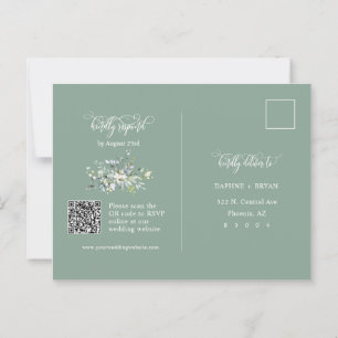 Elegante Sage Green Blätter QR Code Address UAWG Postkarte