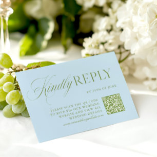 Elegante Sage Green & Blue QR Code RSVP Card Karte