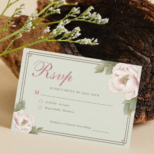 Elegante Sage Green Blush Peony Floral Wedding RSV RSVP Karte