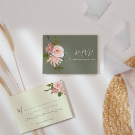Elegante Sage Green Blush Pink Blumenzehen RSVP Karte