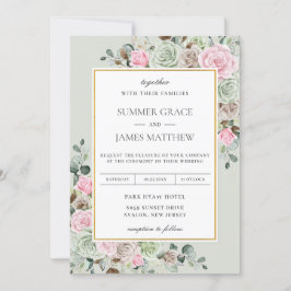 Elegante Sage Green Blush Pink Brown Floral Weddin Einladung