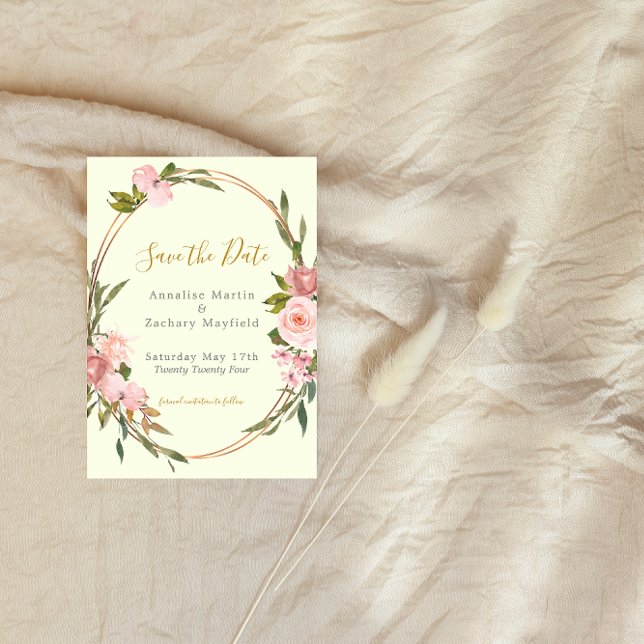 Elegante Sage Green Blush Pink Floral Gold Hochzei Save The Date (Von Creator hochgeladen)