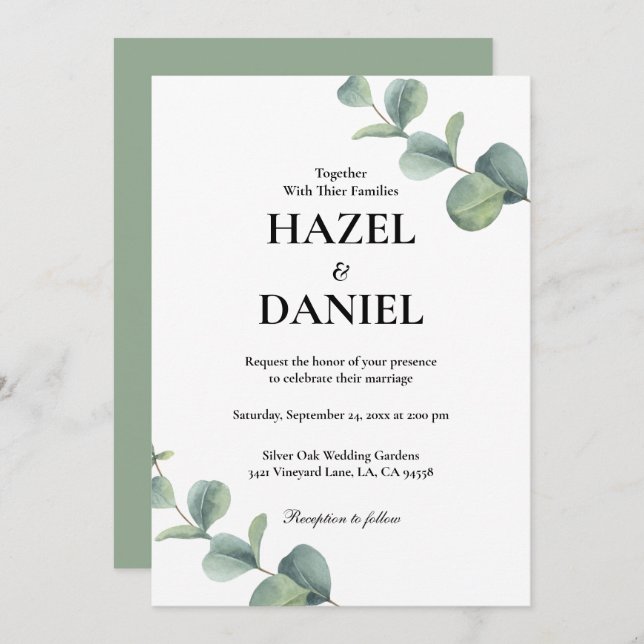 Elegante Sage Green Botanical Wedding Einladung (Vorne/Hinten)