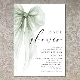 Elegante Sage Green Bow Baby Shower Einladung