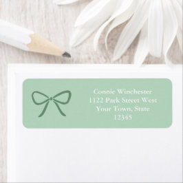 Elegante Sage Green Bow White Text Rücksendeadress