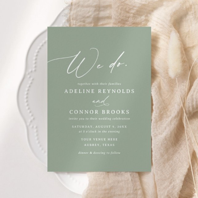 Elegante Sage Green Calligraphy We Do Wedding Einladung (Von Creator hochgeladen)