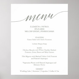 Elegante Sage Green Calligraphy Wedding Menu Sign Poster