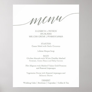 Elegante Sage Green Calligraphy Wedding Menu Sign Poster
