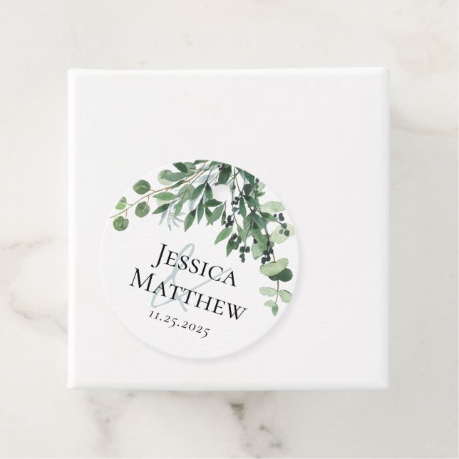 Elegante Sage Green Eucalyptus Wedding Geschenkanhänger (Beispiel)