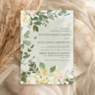 Elegante Sage Green Eucalyptus White Floral Weddin Einladung