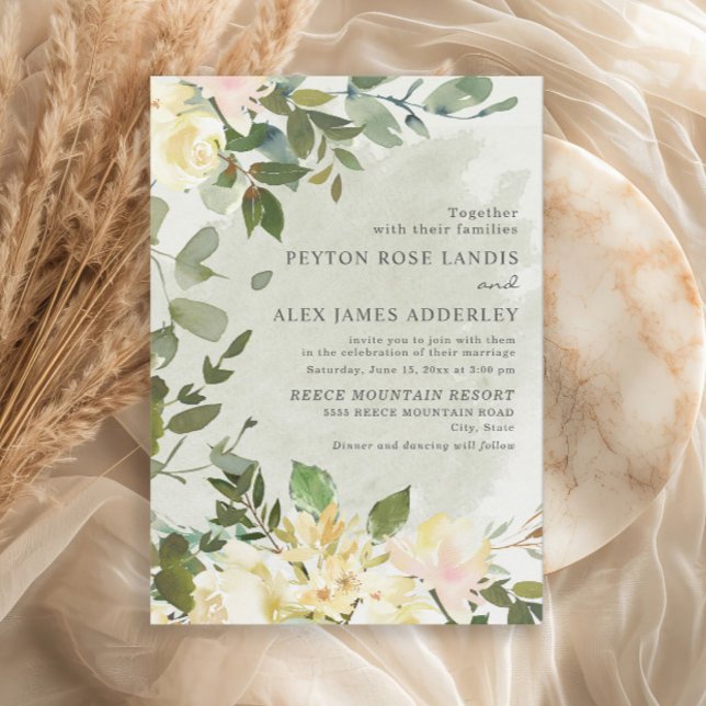 Elegante Sage Green Eucalyptus White Floral Weddin Einladung (Sage green eucalyptus leaves wedding invitations)