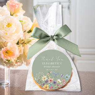 Elegante Sage Green Floral Danke Brautparty Runder Aufkleber